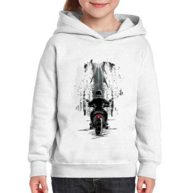 Imagem de Moletom Infantil Motociclista na floresta - Foca na Moda, Branco, 12