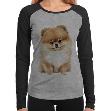 Imagem de Baby Look Raglan Cachorro Spitz Alemão Lulu da pomerânia Manga Longa -