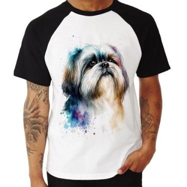 Imagem de Camiseta Raglan Cachorro Shih Tzu Watercolor - Foca na Moda, Branco, P