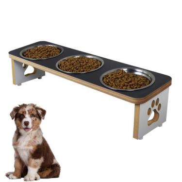 Imagem de Comedouro Pet Cachorro Elevado Triplo MDF Linha Basic - Preto - Madera