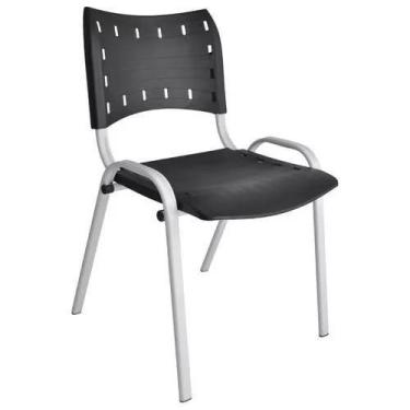 Imagem de Cadeira Iso Para Escola Escritório Comércio Preta Base Branca - EcomHo