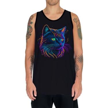 Imagem de Camiseta Regata Estampada T-shirt Face Gato Neon Felino 1 - Enjoy Shop