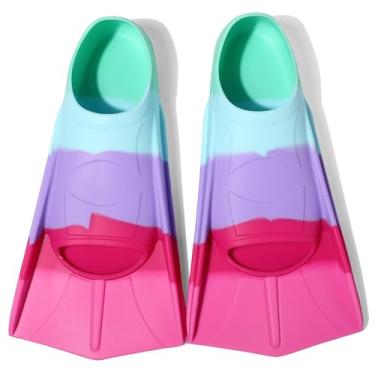 Imagem de Fanwill Nadadeiras para Crianças, Nadadeiras Curtas, Nadadeiras para Natação de Volta E Treinamento para Crianças, Meninas, Meninos (Rosa Multicolorido, Xs (Crianças Dos Eua de 12 A 13,5 Anos))
