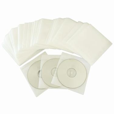 Imagem de Pacote com 100 capas premium para CD DVD, material grosso não tecido, refil de plástico frente e verso para fichários de armazenamento de CD e DVD, estojo de disco com fecho à prova de quedas (branco
