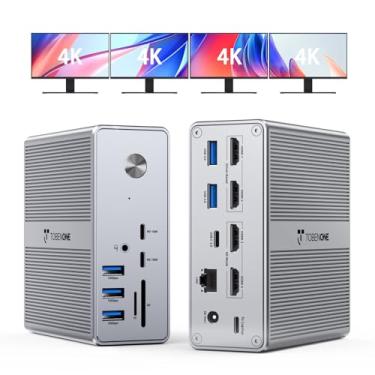 Imagem de TobenONE DisplayLink Docking Station 4 monitores com 4 HDMI, 18 em 1 Quad/Triplo 4K a 60Hz Display Dock com fonte de alimentação de 120W para Thunderbolt 5/4/3, USB4, USB-C Windows, MacBook (8 USB,