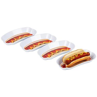 Imagem de Mind Reader Conjunto de pratos de cachorro-quente, itens essenciais de hospedagem, cozinha ao ar livre, melamina, 21,6 cm C x 11,4 cm L x 2,5 cm A, 4 peças, branco