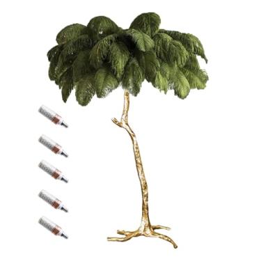 Imagem de Luminária de chão, luminária de chão de penas, lâmpada de pé padrão regulável com lâmpada de resina dourada corpo de trabalho interno iluminação de leitura lâmpadas de chão para presentes