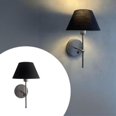 Imagem de Arandela De Parede Colonial Em Aluminio Com Interruptor Cupula Tecido Algodao Soquete E27 Bivolt (Chumbo Cup Preto)