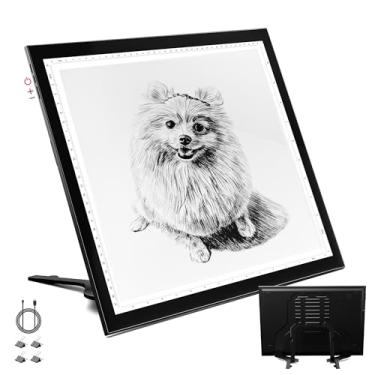 Imagem de WELZK Quadro de luz A3, almofada de luz grande de 40 x 30 cm com suporte de metral. Botões físicos 9 níveis/mesa de luz de escurecimento contínuo para pintura de diamante, vinil de capina, traçado, desenho