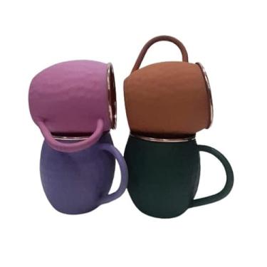 Imagem de Ornate International Caneca Moscow Mule de cobre fosca de 473 ml e canecas de barril, caneca Moscow Mule com aros de cobre ouro rosa, conjunto de 4 (multicolorido) (multicolorido)