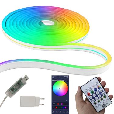 Imagem de Fita Led Neon Clular Aplicativo RGB 5 Metros IP68 Iluminaçao Decoraçao Quato Sala Teto Gamer