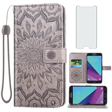 Imagem de Capa de celular para Samsung Galaxy J7 Prime 2017 J 7 Skypro Sky Pro J7V V S727VL carteira com película de vidro temperado couro flip fina suporte de cartão celular Glaxay Halo 7J Perx J7prime cinza