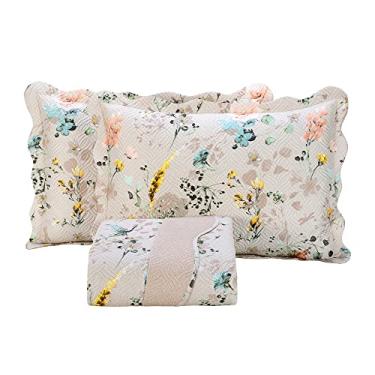 Imagem de Kit Cobre Leito Colcha King 3 Peças Boutis Estampada Dupla Face Porta Travesseiro Aba Americana (Cartagena Areia)