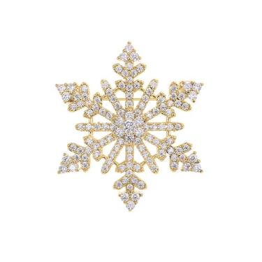 Imagem de Broche de Natal banhado a ouro de luxo CZ floco de neve alfinetes de lapela para mulheres meninas delicados elegantes minimalistas brilhantes cristal inverno flor broches pin terno roupas moda joias