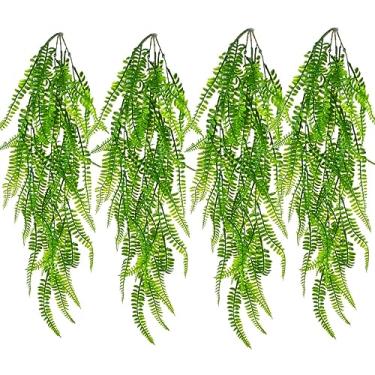 Imagem de Kit 4 Plantas Artificiais Pendente de Samambaia Folhagem Trepadeira Decoração para Vaso muro verde jardim vertical