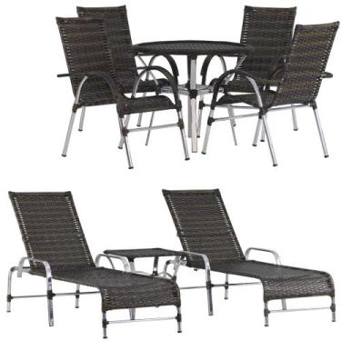 Imagem de Kit 2 Espreguiçadeiras Catar 2 Mesas e 4 Cadeiras Vênus para Piscina, 