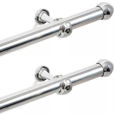 Imagem de Kit 1 Varão de 2 Metros e 1 Varão de 3 Metros Cromado Simples 28mm Bastão Para Cortina Padrão C/Conjunto de Instalação