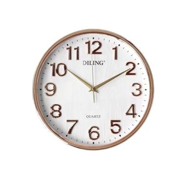 Imagem de Relógio de parede redondo, silencioso, sem tique-taque, operado por bateria, quartzo, grande relógio analógico para sala de estar, cozinha, quarto, estudo (ouro rosa)
