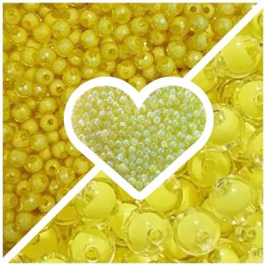 Imagem de Kit Trio Pérolas 6mm E 8mm com 300 pçs + Fio Silicone Miçanga Missanga Pulseira Colar Artesanato (Amarelo)