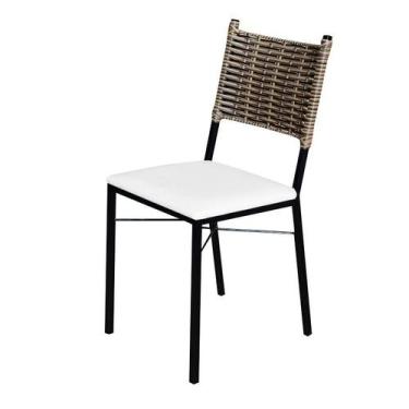 Imagem de Cadeira Para Cozinha Preta Ratan Cappuccino Assento Estofado - Don Cas