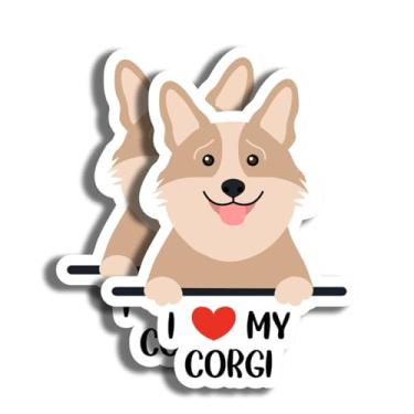 Imagem de Adesivo fofo de cachorro Corgi - Adesivo I Love My Corgi - Adesivo adorável de animal de estimação - Adesivo divertido de dono de cachorro - Adesivo de animal fofo para laptops - Adesivo de vinil de