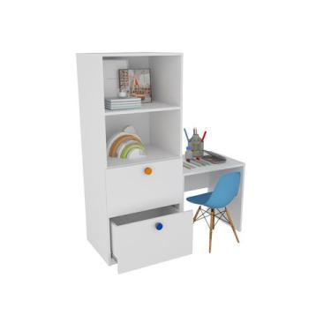 Imagem de Armário Gaveteiro Com Mesa Rubi 100% Mdf + Eiffel Azul - WoodCore