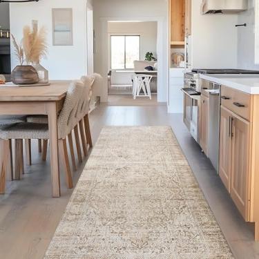 Imagem de BILEEHOME Tapetes masculinos para sala de estar, vintage, floral, impermeável, antiderrapante, para escritório, pisos de madeira, quarto, bege, bege 2 x 6