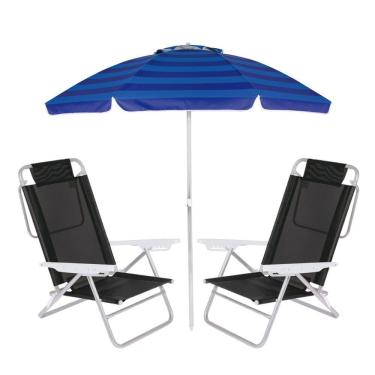 Imagem de Kit Praia Guarda Sol Articulado 2m Cadeira Reclinável Summer 6 Posições Até 110kg Alumínio - Mor