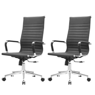 Imagem de Kit 2 Cadeiras Giratória Alta Office Manhattan Esteirinha Fratini Revestida Em (pu) Preto Base