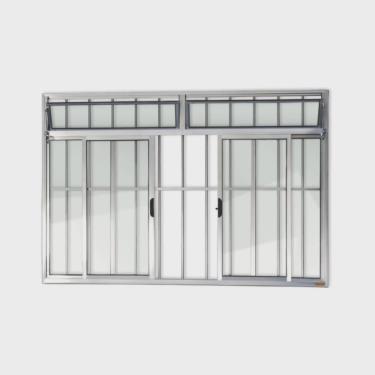 Imagem de Janela de Aluminio de Correr com Bandeira 100x150cm 4 Folhas com Grade Vidro Liso Plus Brimak