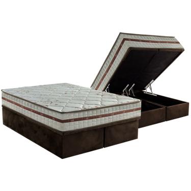 Imagem de Conjunto Box Baú Queen: Colchão Molas D Angelis Anjos Ensacadas Classic + Base crc Suede Brown (158x198)
