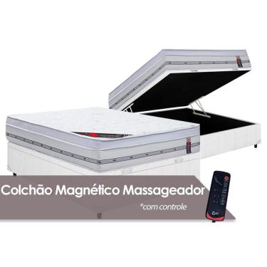Imagem de Cama Baú Casal: Colchão Molas Pocket Castor c/Massagem Magnético Gold Star + Box crc Cour(138x188)