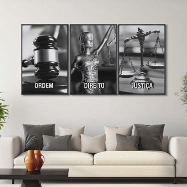 Imagem de Quadro Decorativo Temático Direito Deusa da Justiça com 3 Telas para Escritório Sala Lavabo Com