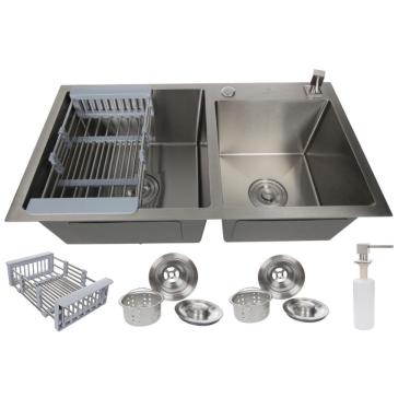 Imagem de Cuba Gourmet Dupla Quadrada Aço Inox 304 Escovada 78X43Cm