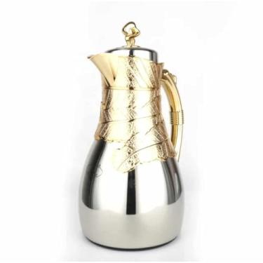 Imagem de Garrafa Térmica de Pressão 700ml Prateado com Dourado modelo Folha, La Francesa