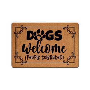 Imagem de VUZUCOSH Tapetes engraçados de boas-vindas, tapete de porta, capacho engraçado, tapetes de cozinha, tapete de banheiro antiderrapante de borracha 60 cm x 40 cm (cães recebem pessoas toleradas)