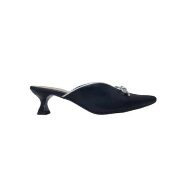 Imagem de Sapato Scarpin Mule Aberto Casual C/Salto 6cm Com Laço 195 (Preto, BR, Adulto, Numérico, 39)