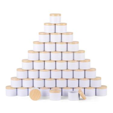 Imagem de BOTINXIS 48 Latas De Vela Brancas Foscas 4 Oz - Potes Vazios A Granel Com Tampas Madeira, Kit Para Fazer Velas Adultos