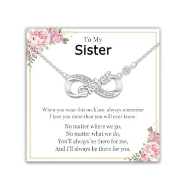 Imagem de EPIRORA Presentes para irmã - Colar com pingente infinito prata joias irmã presentes para mulheres e meninas no aniversário, Natal, Dia das Mães, Dia dos Namorados, Latão, Zircônia cúbica