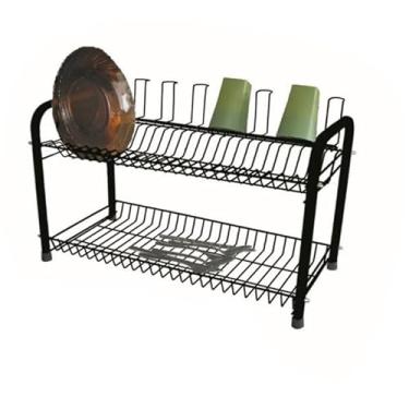 Imagem de Escorredor louça Grande Desmontavel 24 Pratos 7 Copos e talheres Aço Resistente eletrostática Preto