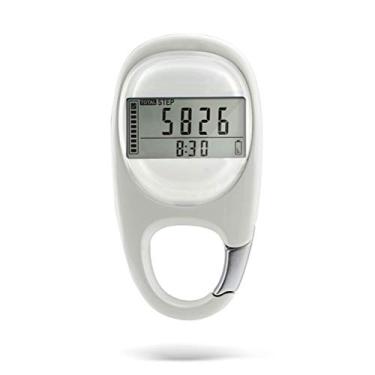 Imagem de Pedômetro digital 3D portátil, contador de passos com mosquetão e rastreador de movimento para corrida e ciclismo (branco)