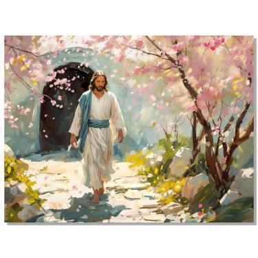 Imagem de SRuntoo Pôster Jesus Cristão para Parede The Jesus Christ Walked Out Of The Tomb For Christianity Church Room Decor-Vintage Jesus Painting Art Canvas Print Picture For Bedroom Decor