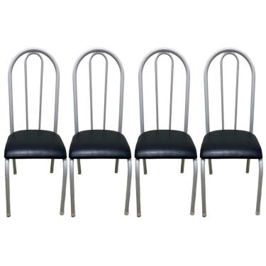 Imagem de Kit 4 Cadeiras Sala Jantar Aço Tubolar Cozinha Courino Junco Cor Do Assento:preto-branco