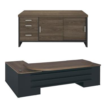 Imagem de Mesa Escritório Presidente E Balcão 2 Portas 3 Gavetas Corp A06 Charuto-preto - Mpozenato