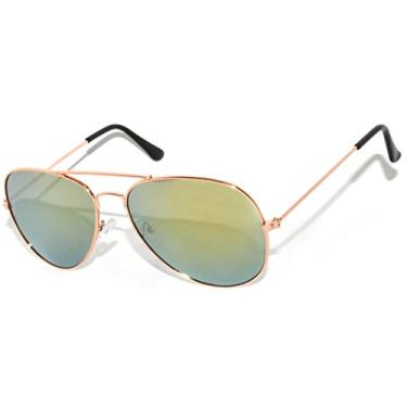Imagem de Óculos de sol clássico aviador com lente espelhada completa armação de metal, Yellow_, Medium