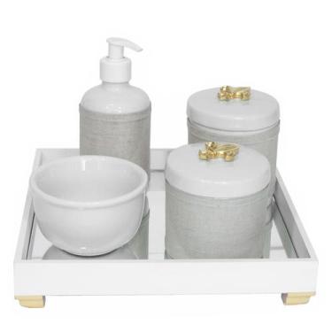 Imagem de Kit Higiene Espelhado Potes Porcelanas Flor Liz Bebê Dourado - Potinho