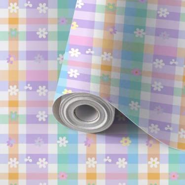 Imagem de Papel de parede autoadesivo com estampa floral padrão geométrico abstrato colorido pastel arco-íris roxo papel de parede autoadesivo para locatário papel de parede amigável para cozinha quarto 45 x