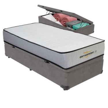 Imagem de Cama Box Baú Solteirão Cinza e Colchão Orthopedic D33 V-Tech