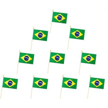 Imagem de Pacote com 10 bandeiras do Brasil - bandeira portátil - 12,7 x 20,3 cm, mini bandeira brasileira. Adequado para decorações de festas, exibições de lojas, decorações de bar e desfiles do dia nacional