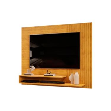 Imagem de Painel Para Tv Ripado Até 50 Polegadas Suspenso Com Prateleiras Home Rack Moderno Sala Quarto Luxo (Cedro/Cedro)